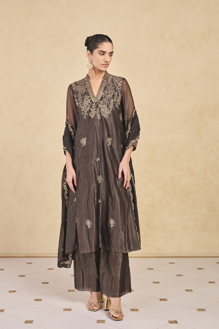 Arhana Embroidered Zardozi Mul Suit Set - Black, Black, image 1